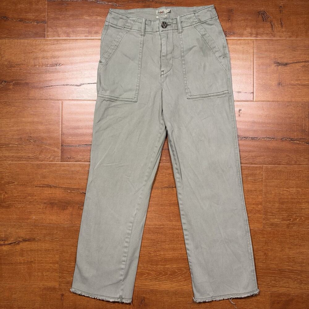 Faherty Pants Women 25x26 Green Straight Leg Utility Retro Nature Organic Cotton